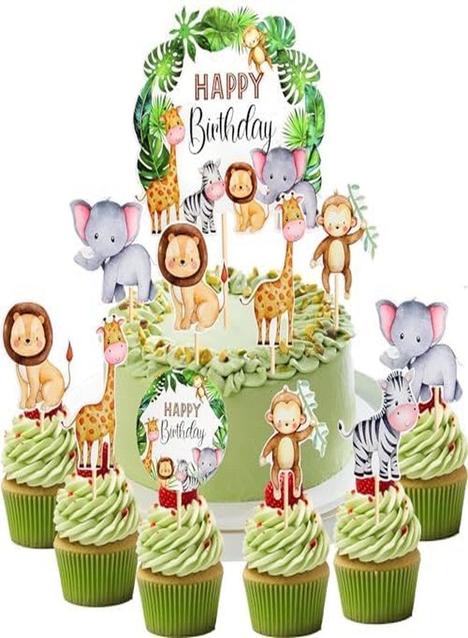 PartyToko Jungle Safari Theme Birthday Cake Topper and Cupcake Topper (6pcs) - Image 1